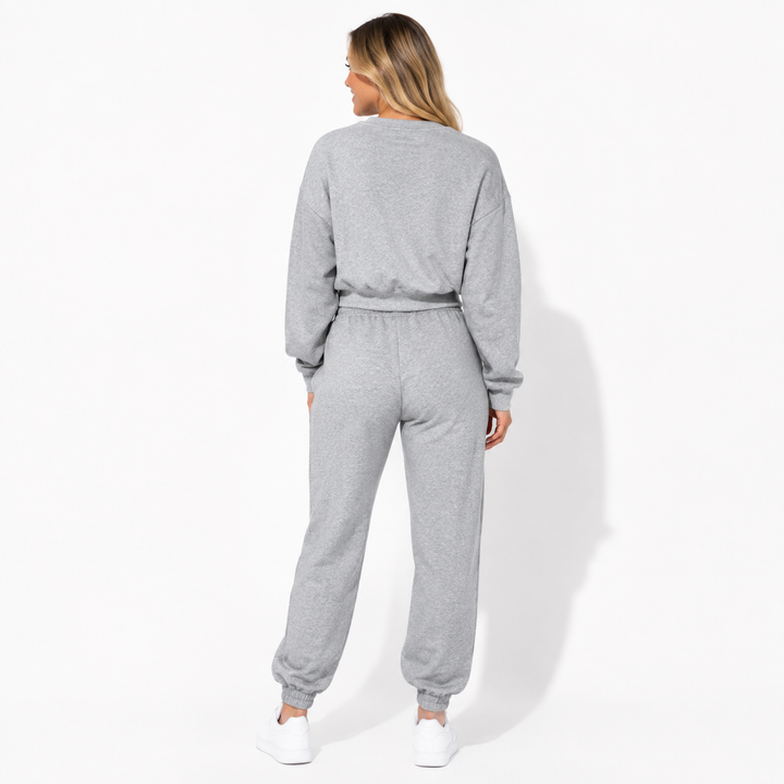 Grey fleece two-piece set full back view