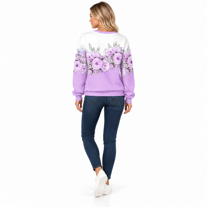 Lavender floral pullover, AI illustration of back view