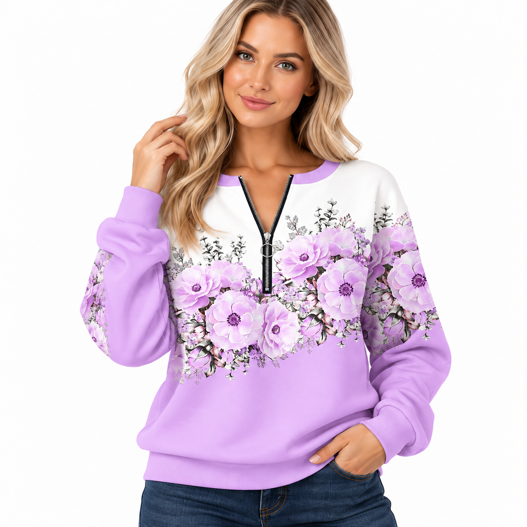 Lavender floral half zip neckline and print detail
