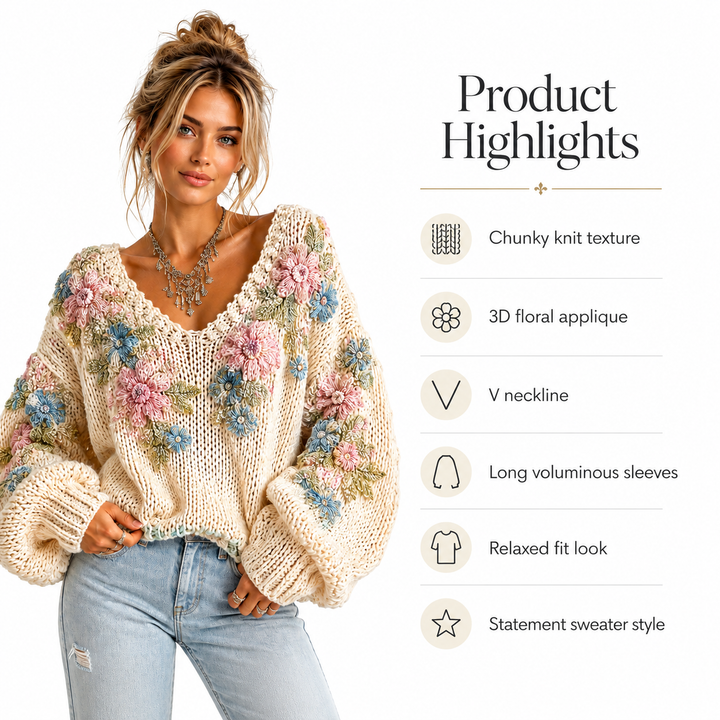 Floral knit sweater product highlights