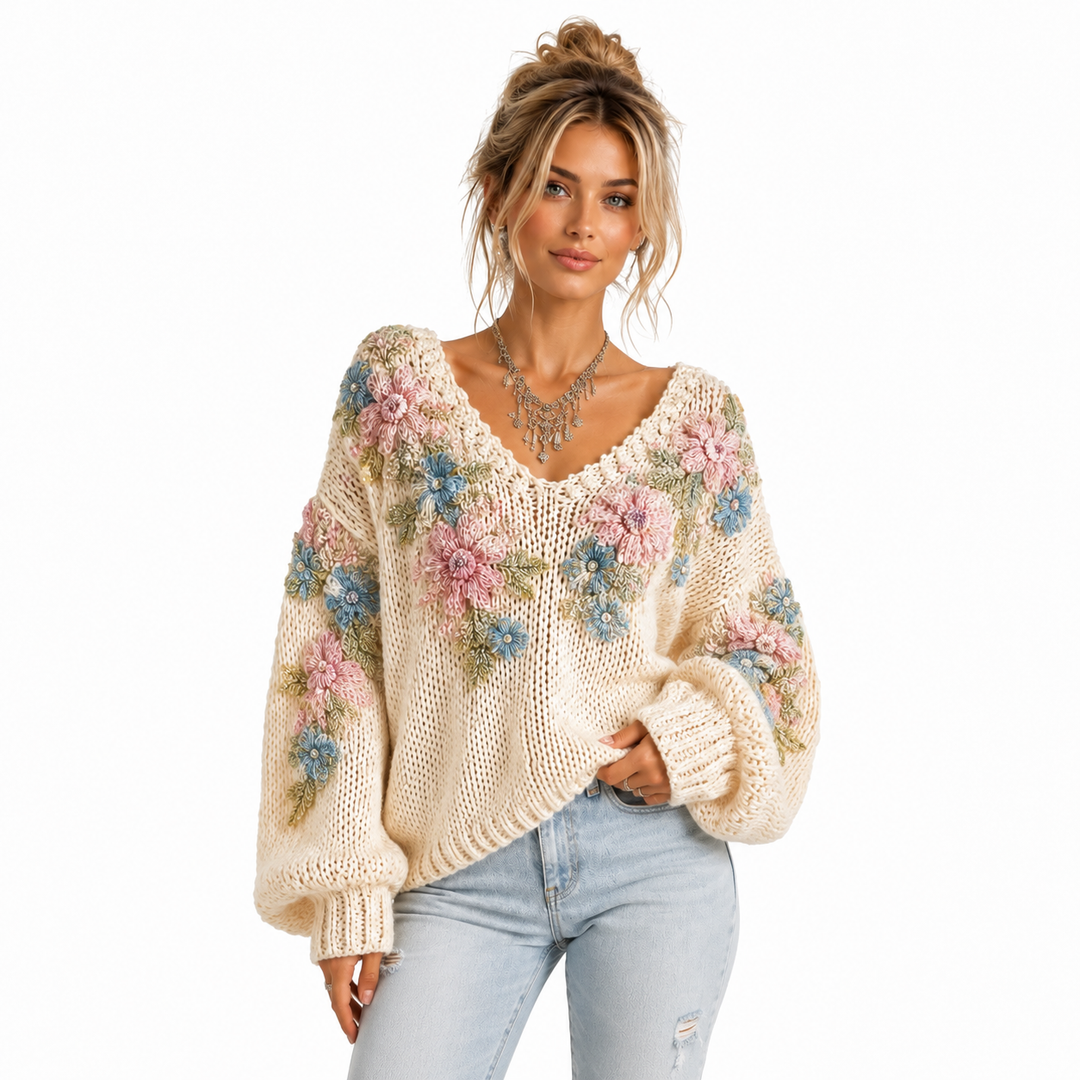 Floral knit sweater studio image