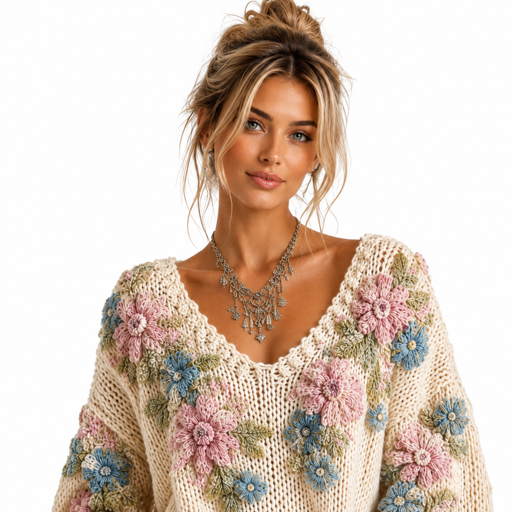 Floral knit sweater detail image
