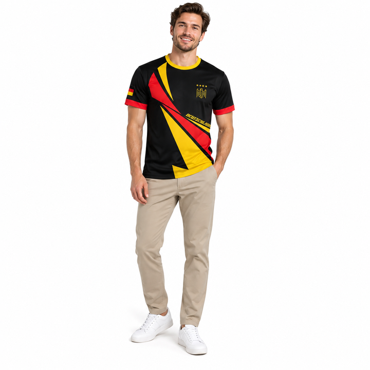 Germany football jersey black red gold full-body sports styling