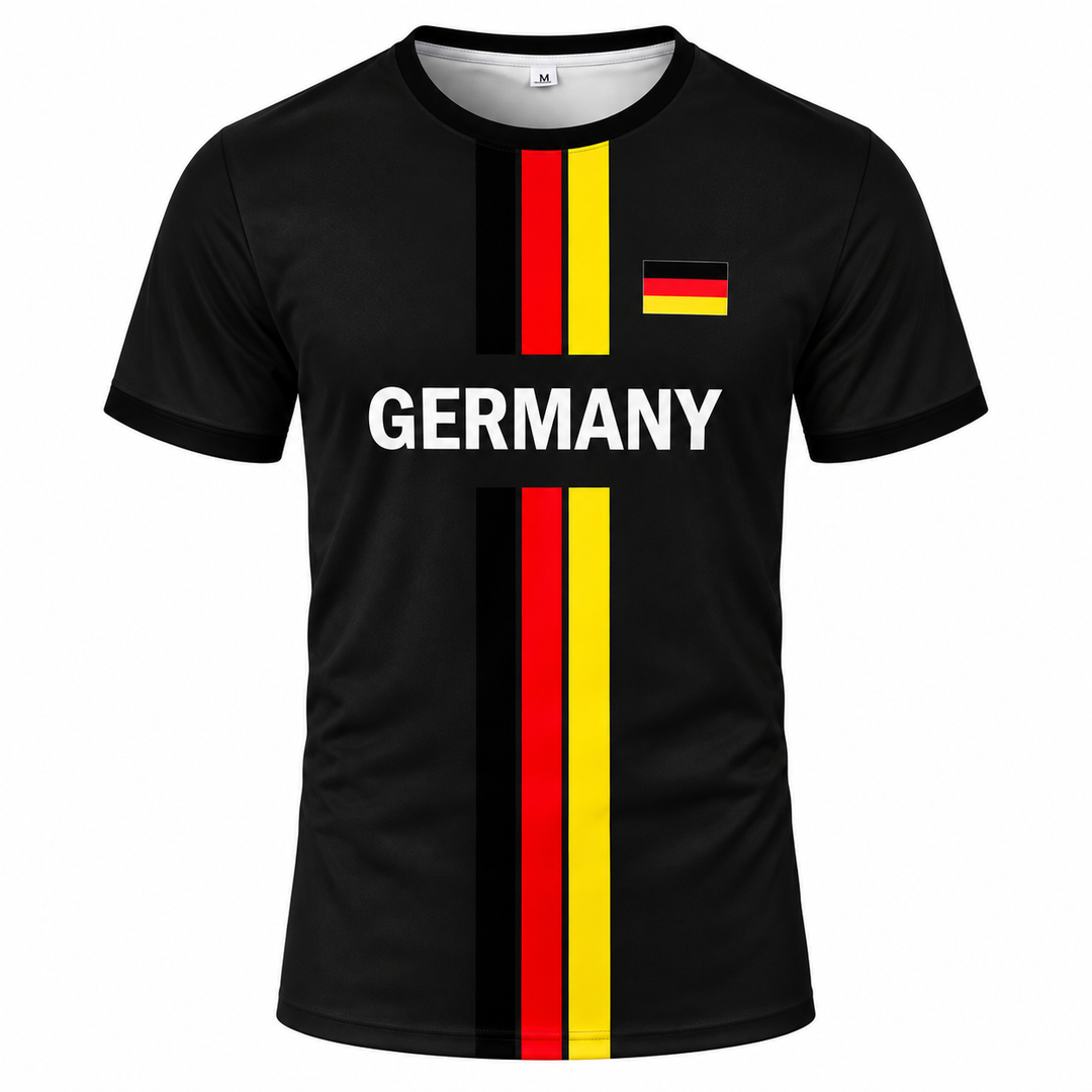 Germany football jersey black tricolor front product view