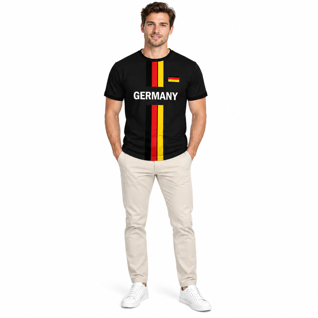 Germany football jersey black tricolor full-body sports styling