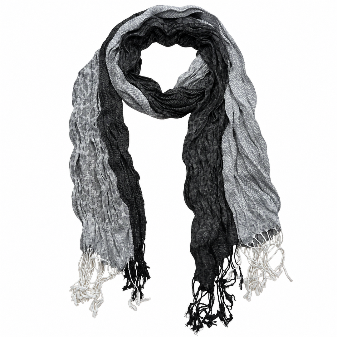 Single sold Grey scarf variant loosely looped with both fringed ends visible.