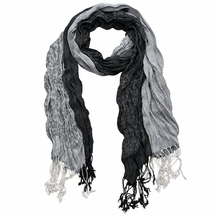 Single sold Grey scarf variant loosely looped with both fringed ends visible.