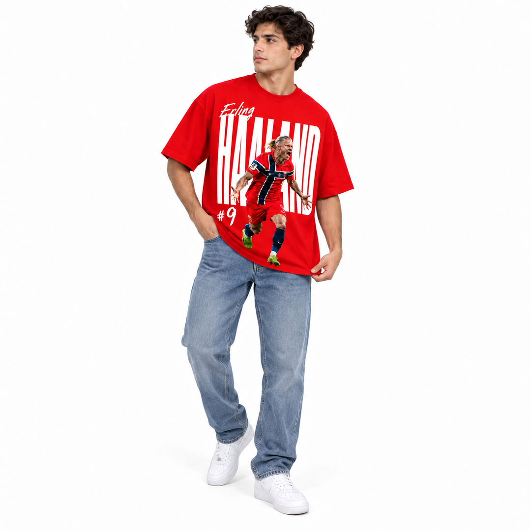 Red Haaland T-shirt everyday sports-inspired outfit