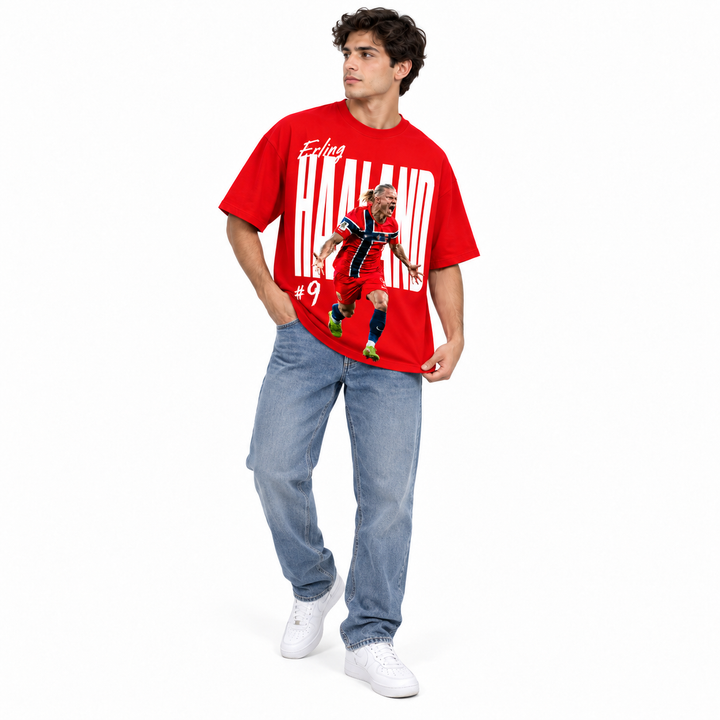 Red Haaland T-shirt everyday sports-inspired outfit