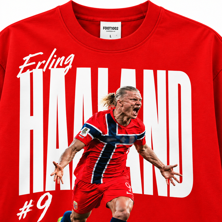 Red Haaland T-shirt close-up front print and fabric detail
