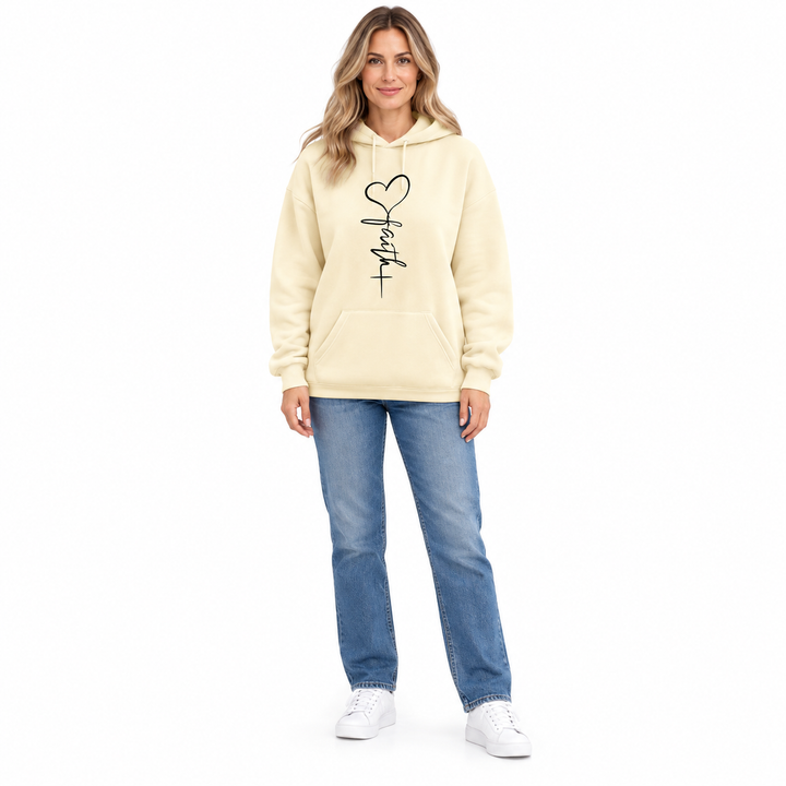 Heart Hoodie for Women with a Faith Print and Loose Fit