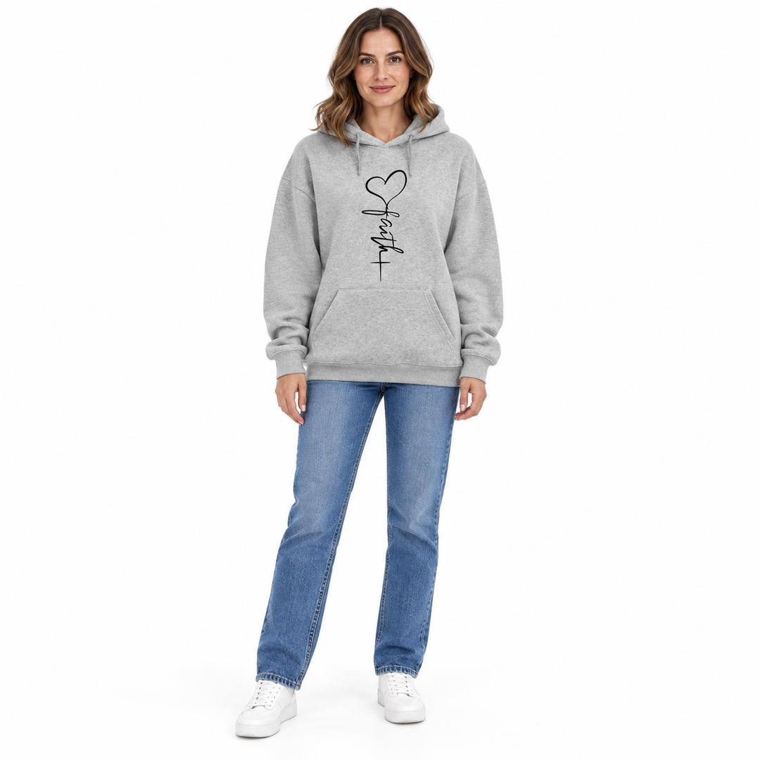 Heart Hoodie for Women with a Faith Print and Loose Fit