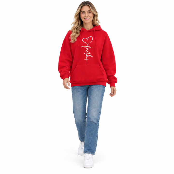 Heart Hoodie for Women with a Faith Print and Loose Fit