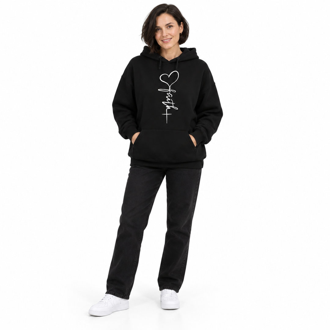 Heart Hoodie for Women with a Faith Print and Loose Fit