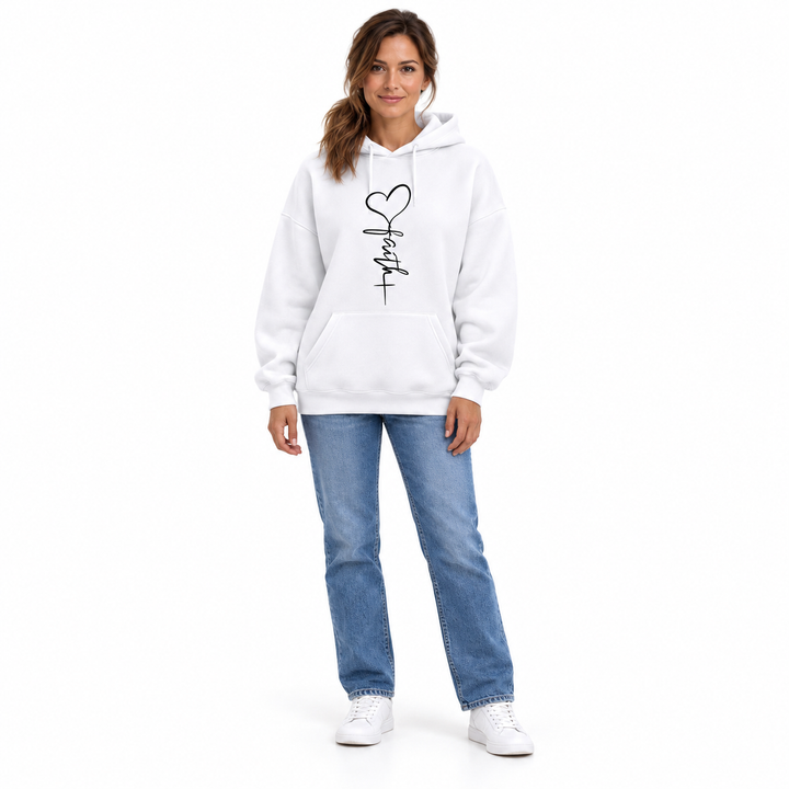 Heart Hoodie for Women with a Faith Print and Loose Fit