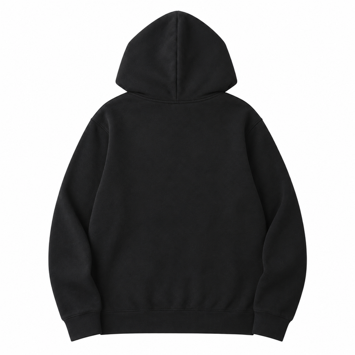 Black hoodie back view on white background