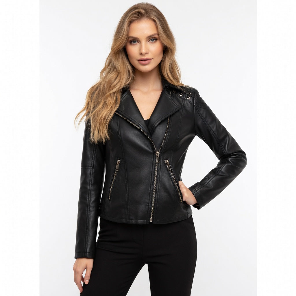 Women's Slim Leather Jacket Short PU Moto Style Fit 2026