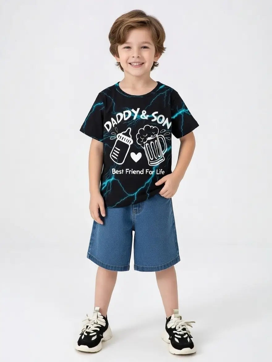 Children's Daddy & Son Lightning Tee & Denim Shorts Set