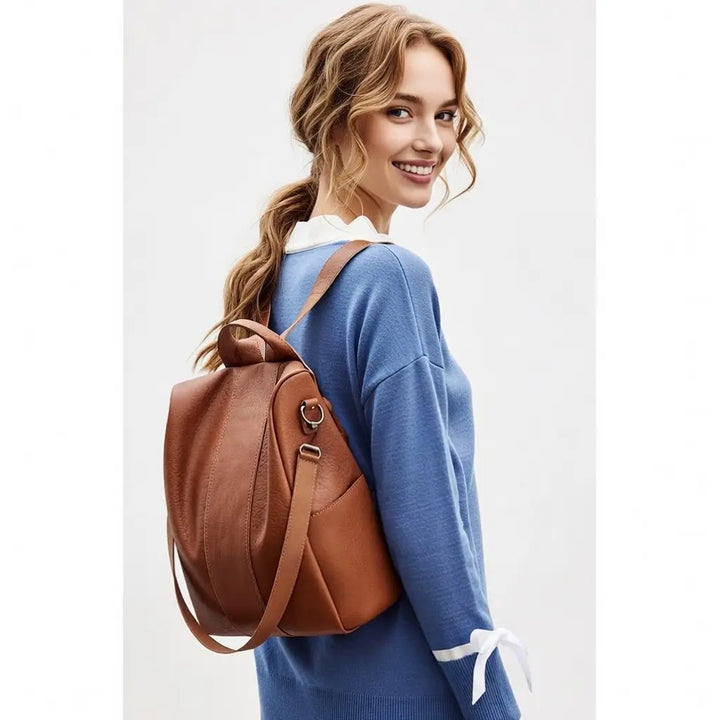 women's solid color large capacity backpack black front view minimalist design