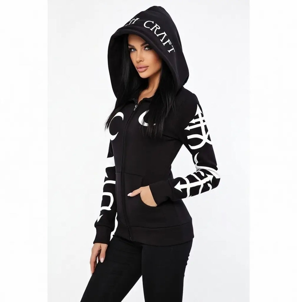 Explosive Punk Hoodie long sleeve moon lettering detail close up