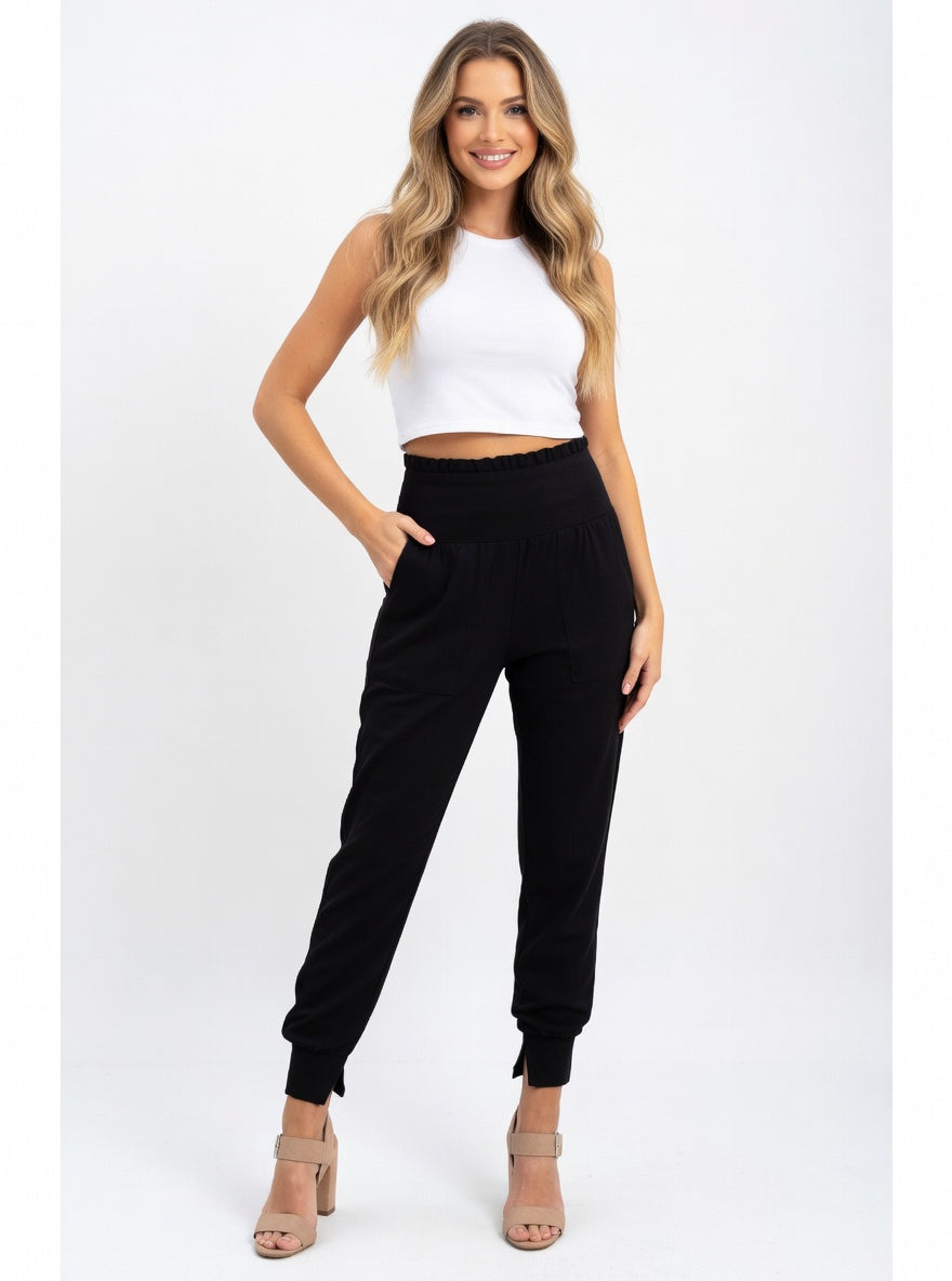 black slit trousers high waist elegant structured fit city style
