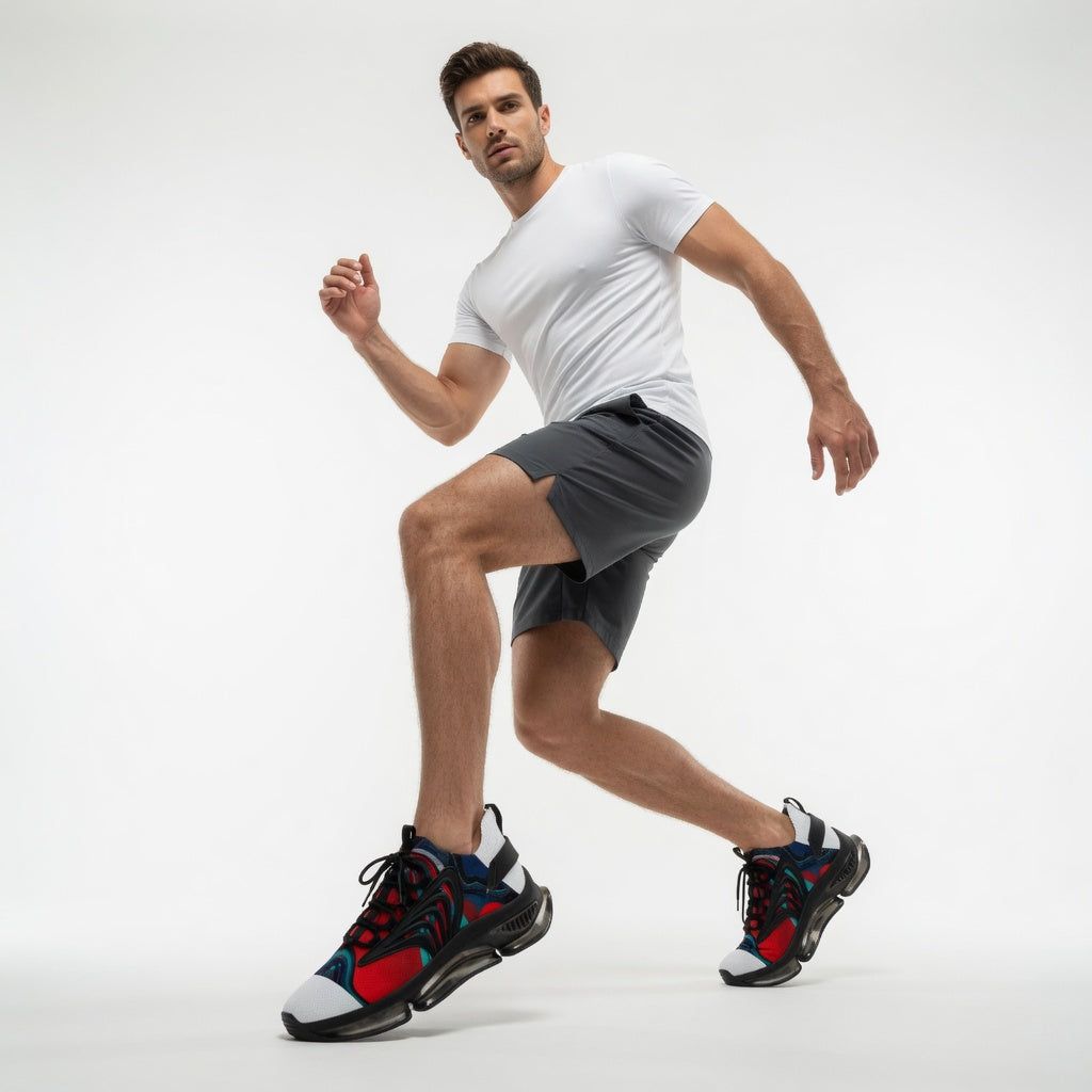 Close-up detail of open-weave mesh upper on men&