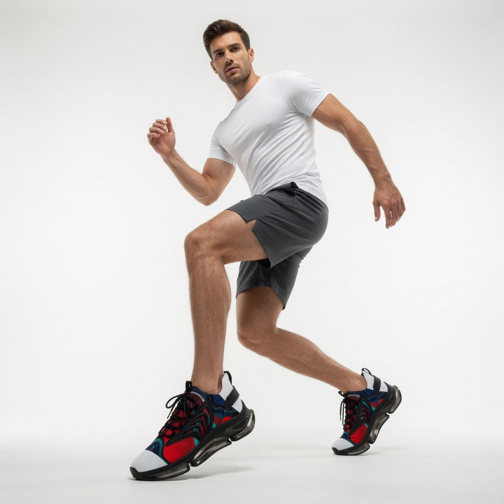 Close-up detail of open-weave mesh upper on men&