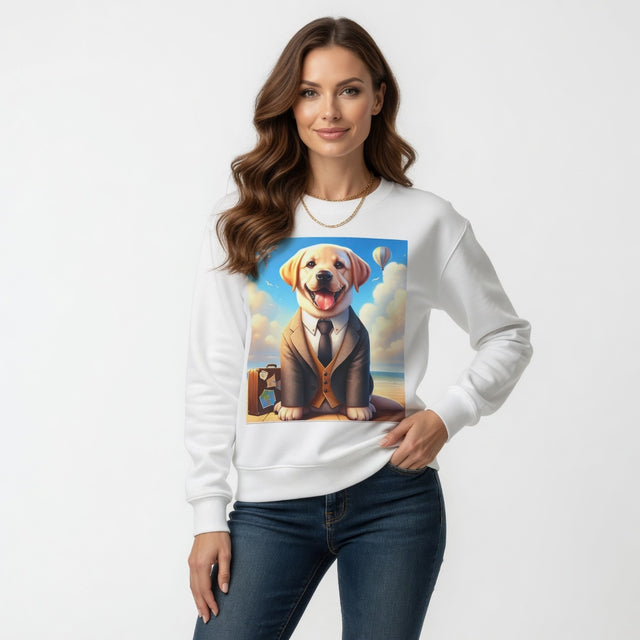 Dog Sweatshirt - Dog in Suit Graphic White Unisex Style