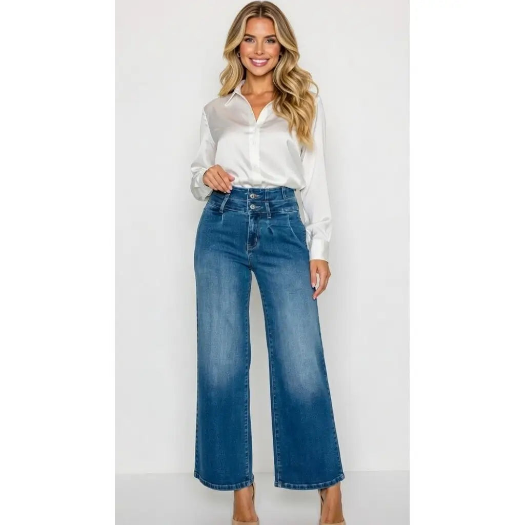 Women’s Medium Blue Wide Leg Jeans back fit natural drape