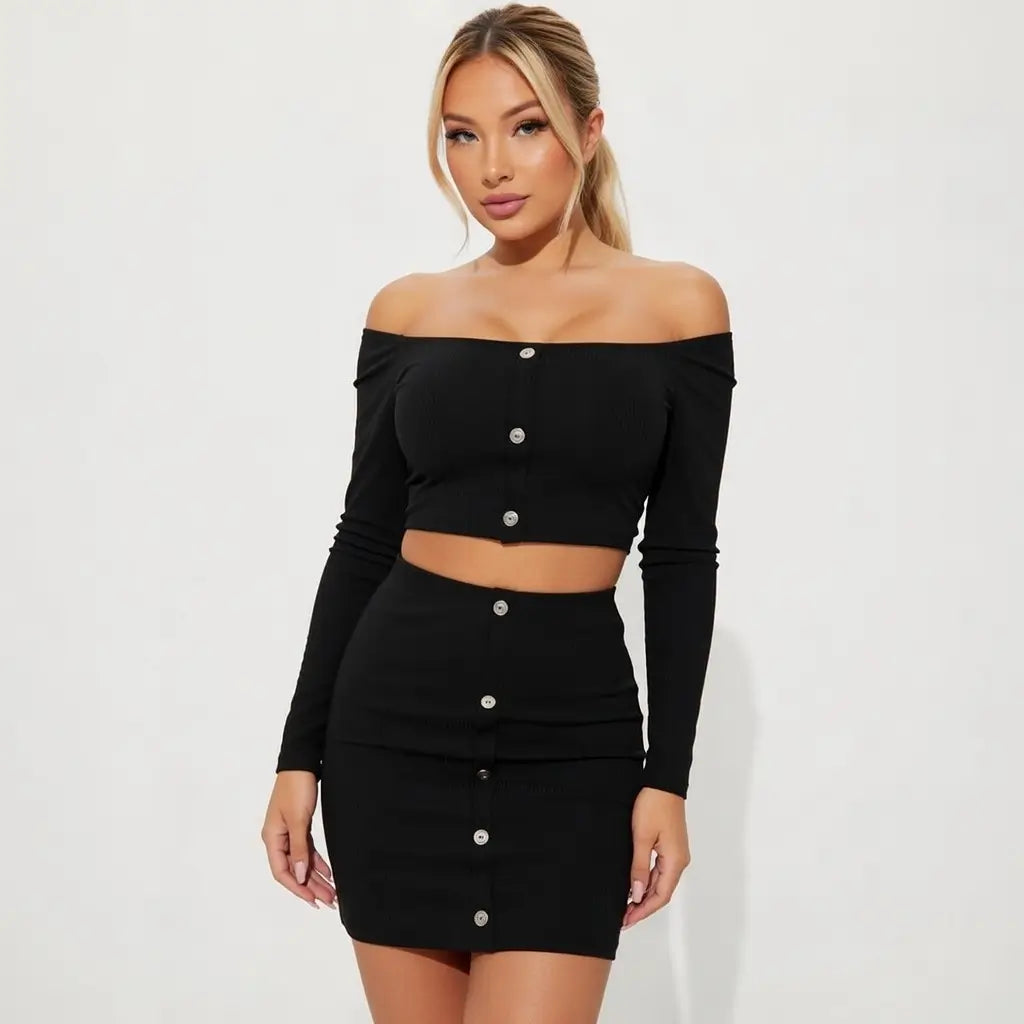 Off Shoulder Bodycon Top and Skirt Set for Women