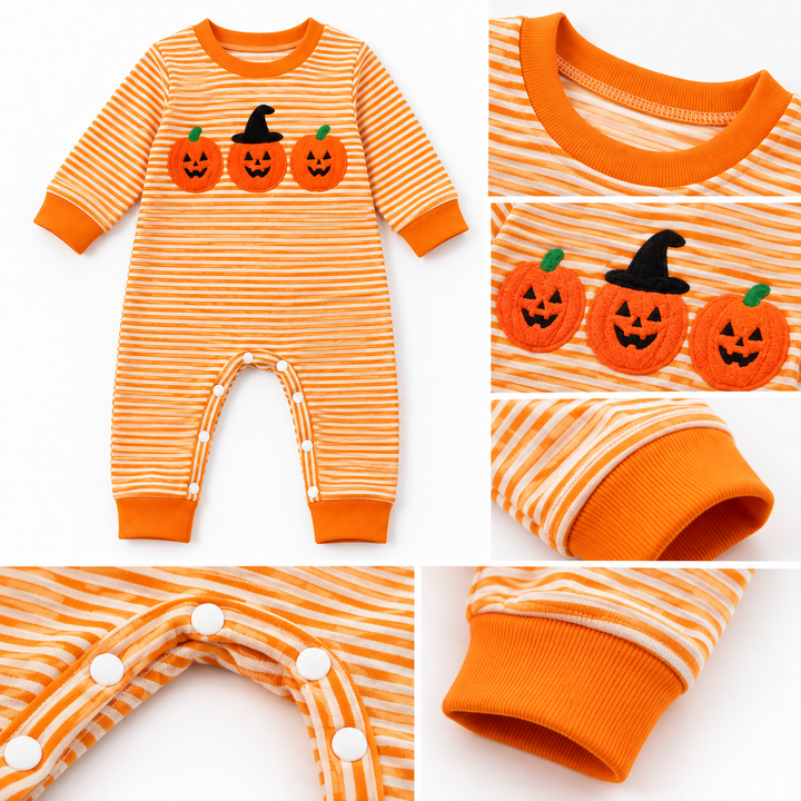 Orange striped Halloween jumpsuit product detail layout