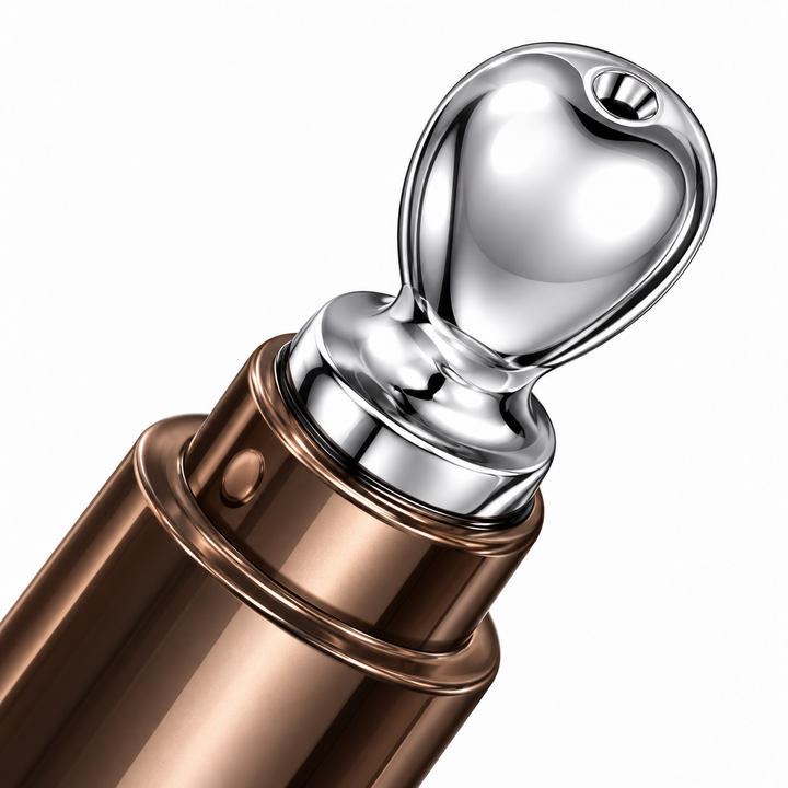 Close-up of silver under-eye massage applicator tip