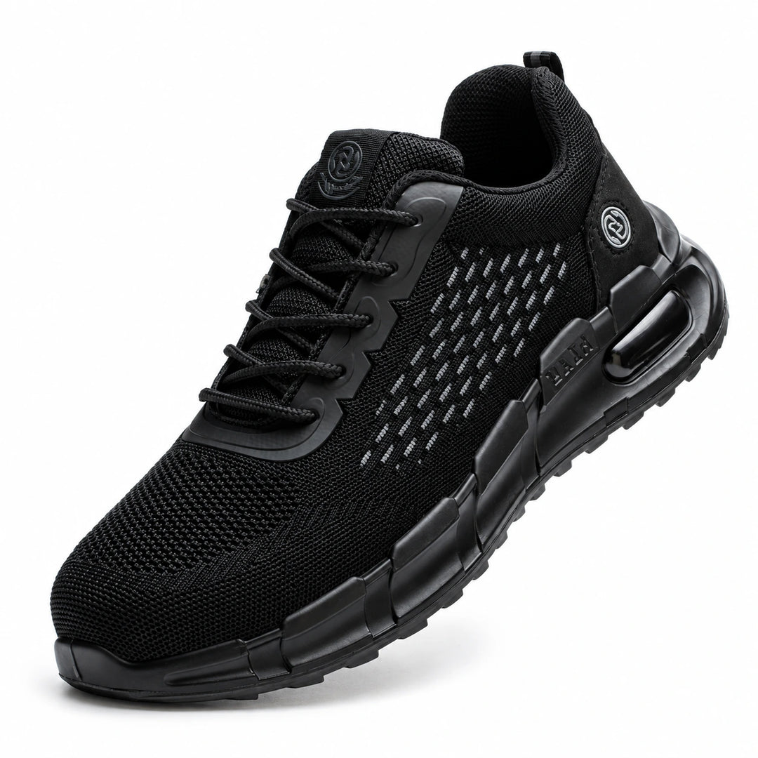 Black Style 4 shoe with gray dash accents and a sculpted black sole on white.