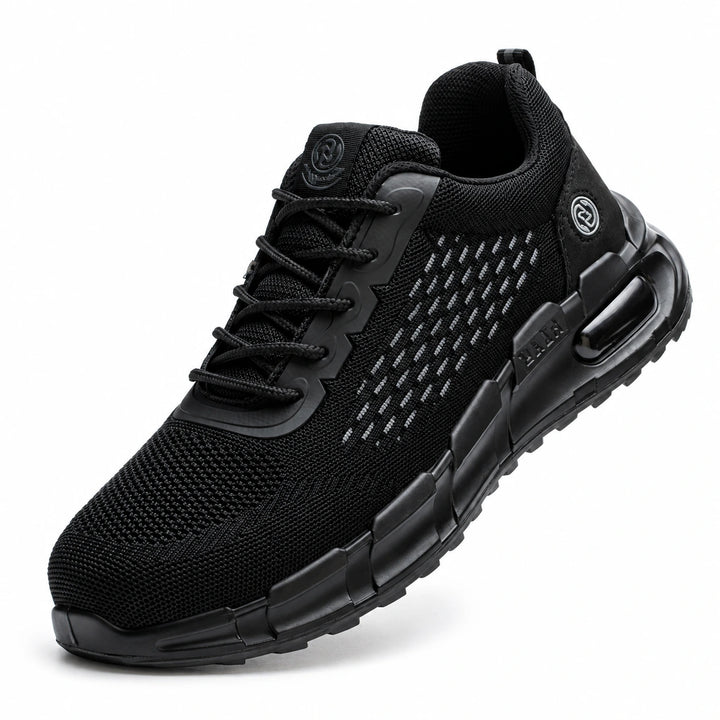Black Style 4 shoe with gray dash accents and a sculpted black sole on white.