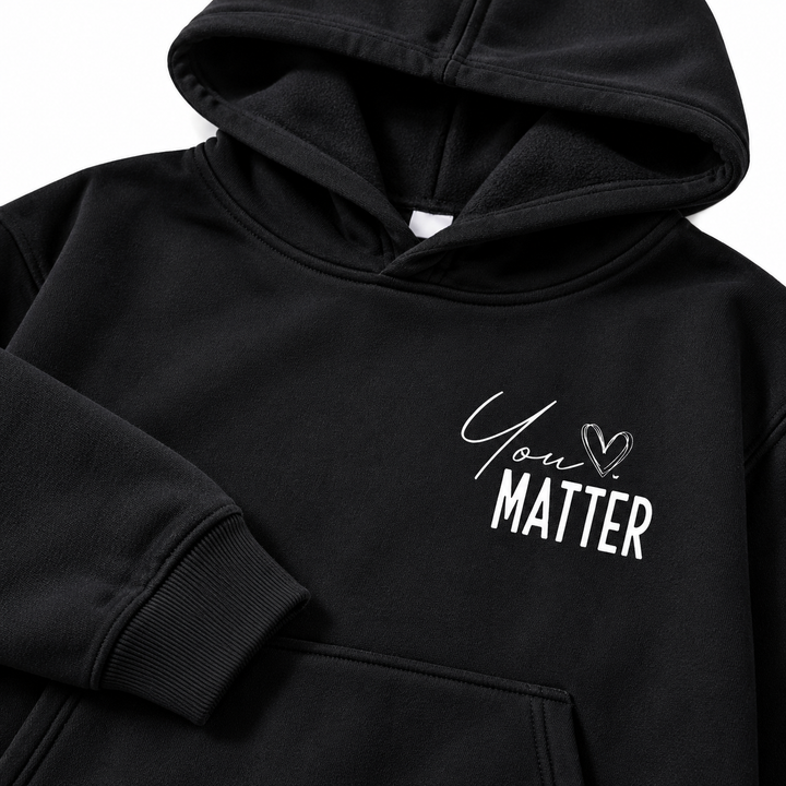Unisex Love Letter hoodie Black hood chest and pocket detail