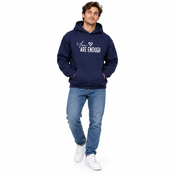 Unisex Love Letter hoodie Navy Blue on male model