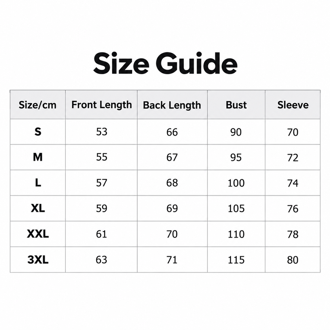 Size guide for red and white lion long sleeve cycling top with verified measurements from S through 3XL in centimeters.