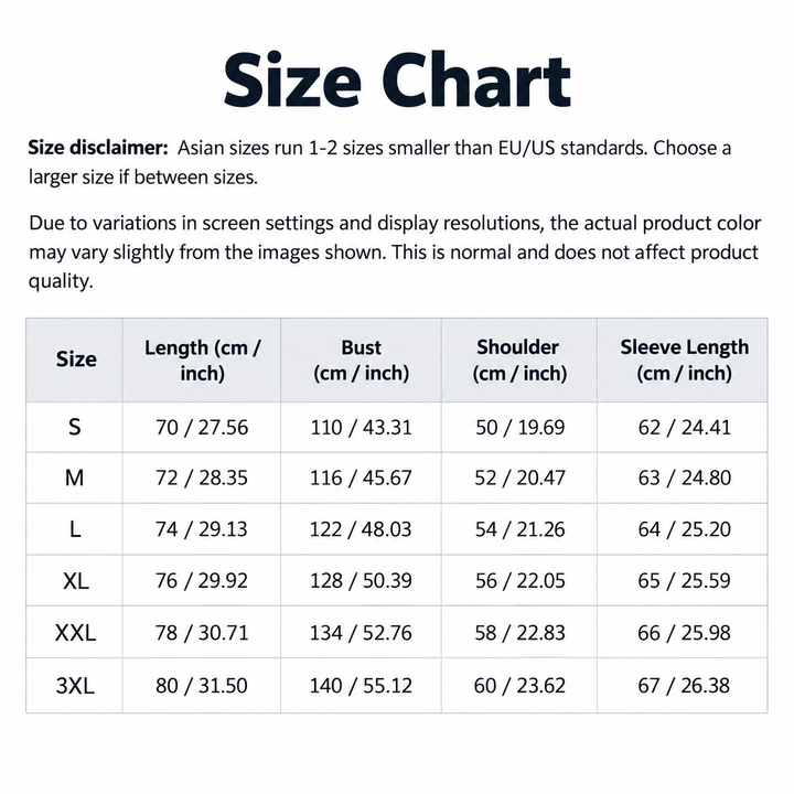 Size chart for men&