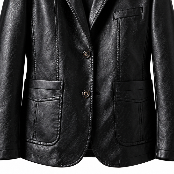 Close-up of the black PU jacket&