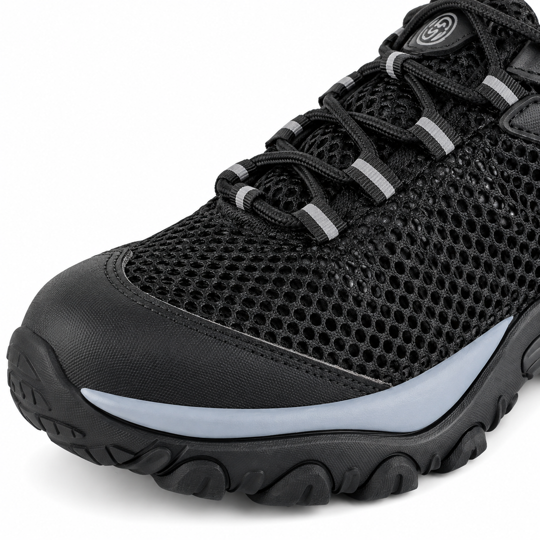 Black Style 2 safety shoes mesh and toe detail