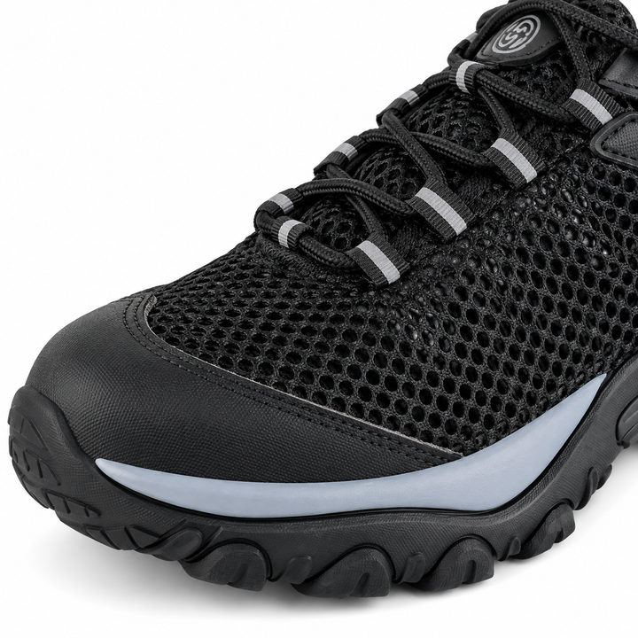 Black Style 2 safety shoes mesh and toe detail