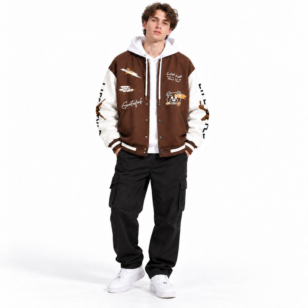 Men's varsity jacket size chart in centimeters