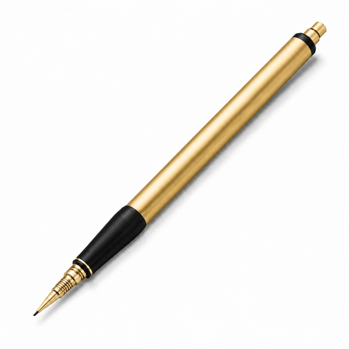 Gold black metal calligraphy pen with 0.5mm tip on white background