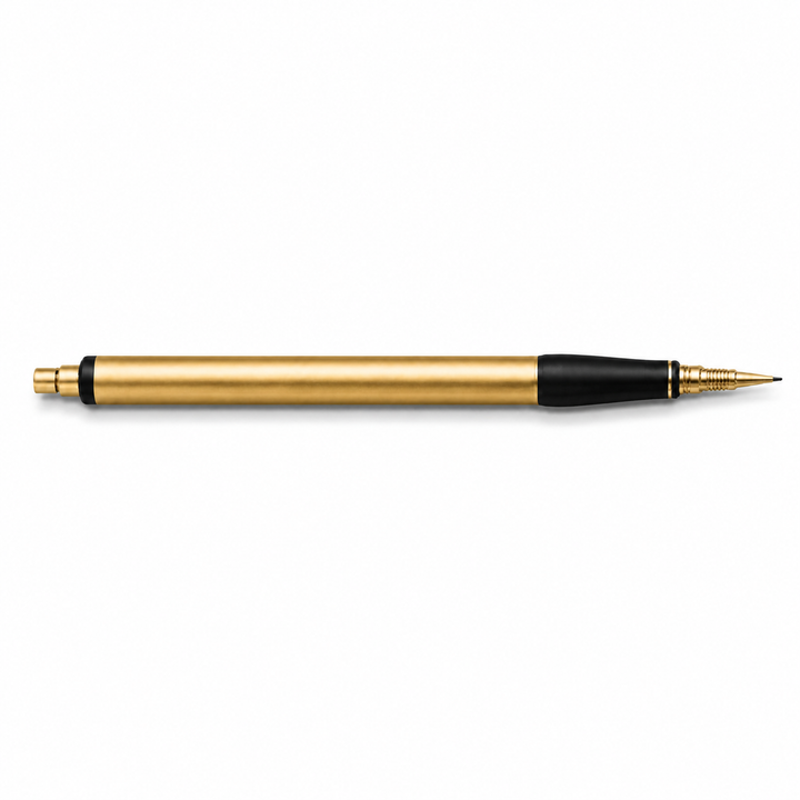 Gold black calligraphy pen side view on clean white background