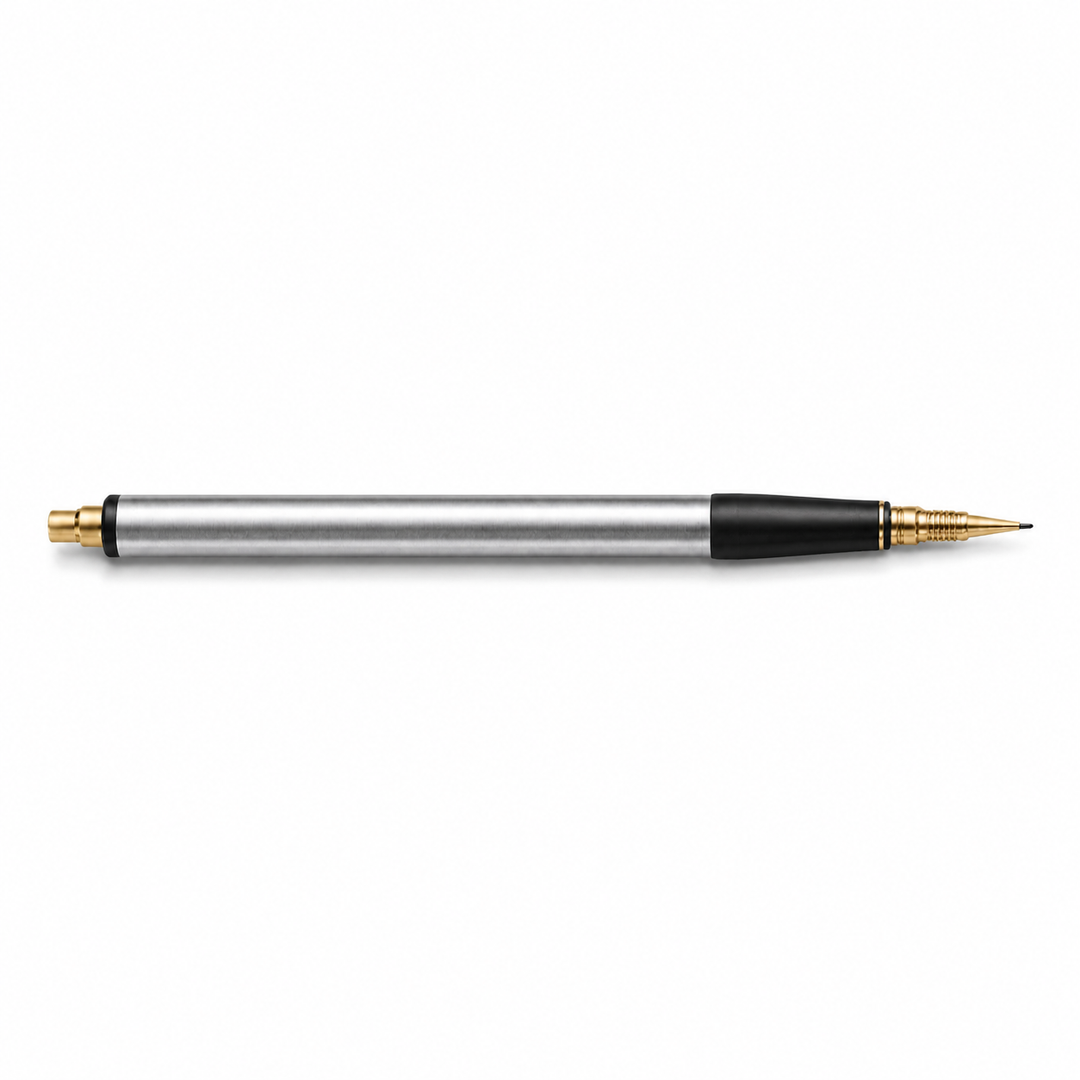 Silver black calligraphy pen side view on clean white background