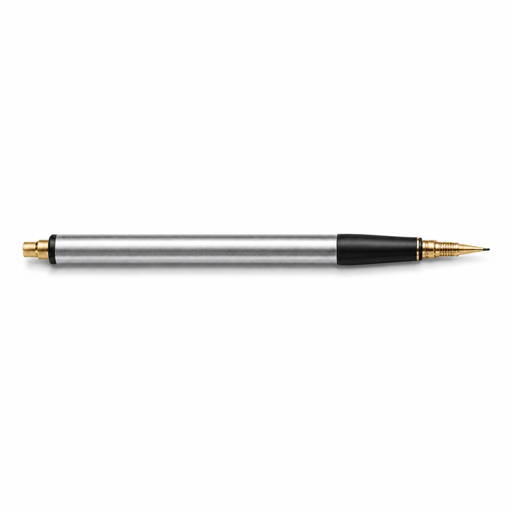 Silver black calligraphy pen side view on clean white background