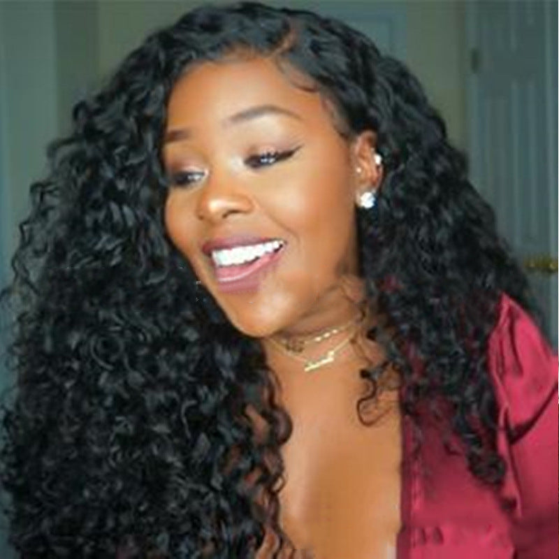 natural curly wig glossy finish styled glam look