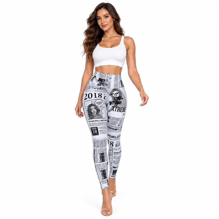 White high waist graphic leggings styled studio view