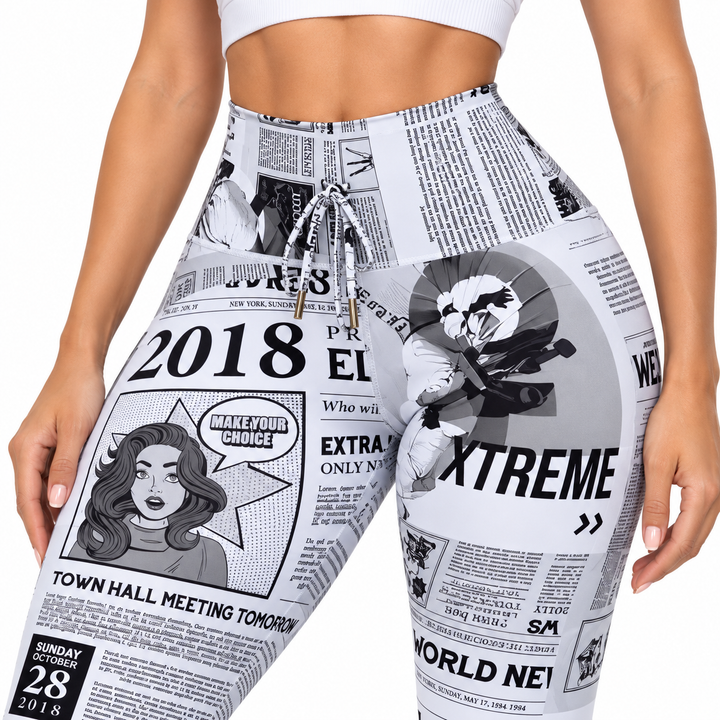 High waist detail on White graphic leggings