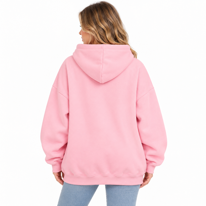 Light pink Nightmare Before Coffee hoodie plain back view